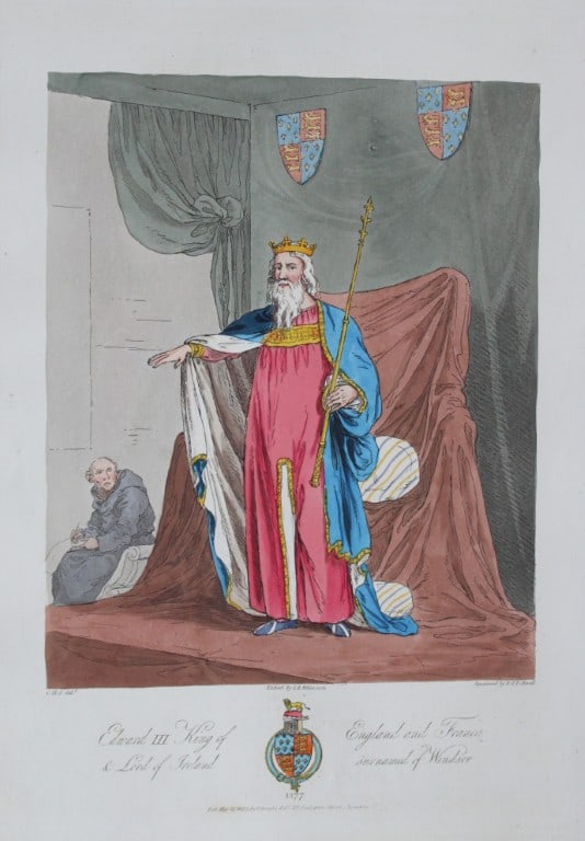CH Smith - King Edward Ill 1814: This hand-coloured aquatint is from Selections of the Ancient Costume of Great Britain and Ireland From the Seventh to the Sixteenth Century by Charles Hamilton Smith. Published in London by William B