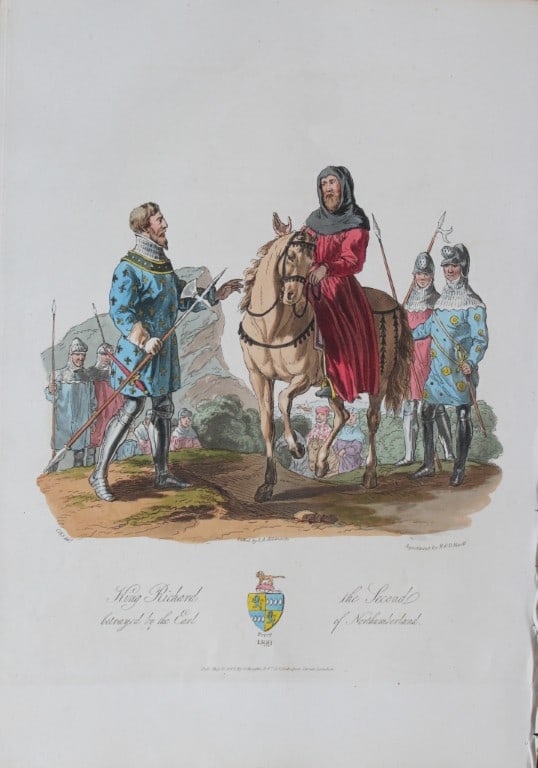 CH Smith - Richard II betrayed by the Earl of Northumberland 1814: This hand-coloured aquatint is from Selections of the Ancient Costume of Great Britain and Ireland From the Seventh to the Sixteenth Century by Charles Hamilton Smith. Published in London by William B