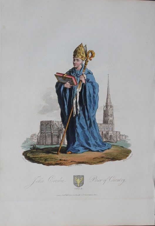 CH Smith - John Crosbie Prior of Coventry 1814: This hand-coloured aquatint is from Selections of the Ancient Costume of Great Britain and Ireland From the Seventh to the Sixteenth Century by Charles Hamilton Smith. Published in London by William B