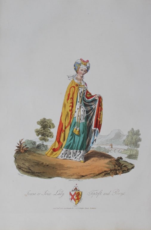 CH Smith - Joyce Lady Tiptoft 1814: This hand-coloured aquatint is from Selections of the Ancient Costume of Great Britain and Ireland From the Seventh to the Sixteenth Century by Charles Hamilton Smith. Published in London by William B