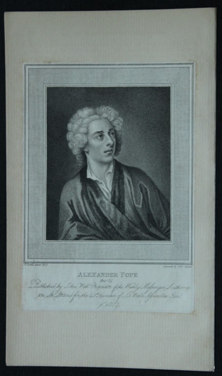 Robert Cooper - Engraving of Alexander Pope 1809: Size: approx 6.5in x 8.5in (16cm x 21cm)
