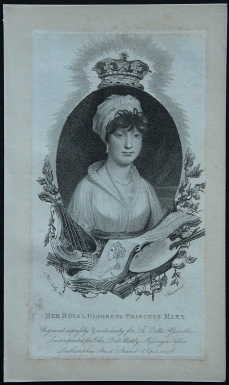 Sir W Beechey - HRH Princess Mary 1807: Size: approx 6.5in x 8.5in (16cm x 21cm)