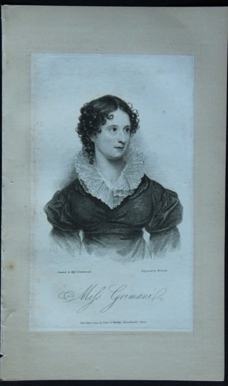 Woolnoth - Engraving of Miss Grimani 1822: Size: approx 6.5in x 8.5in (16cm x 21cm)