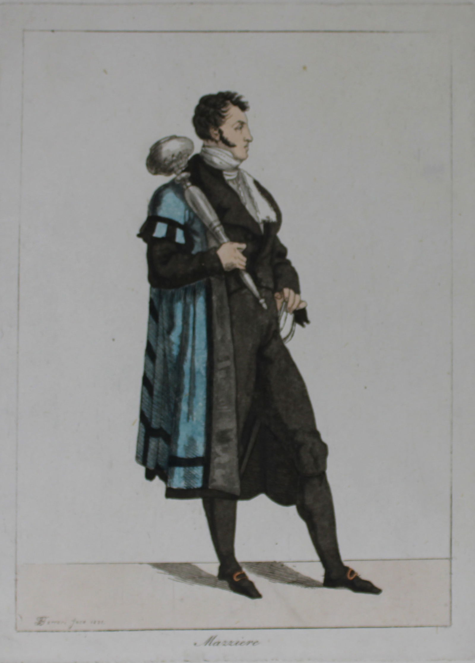 F Ferrari - Mazziere 1823: These hand coloured engravings are from Costumi Ecclesiastici Civili e Militari della Corte di Roma by Filippo Ferrari. Published by Luigi Nicoletti, Rome 1823.They illustrate the costumes of the Papa