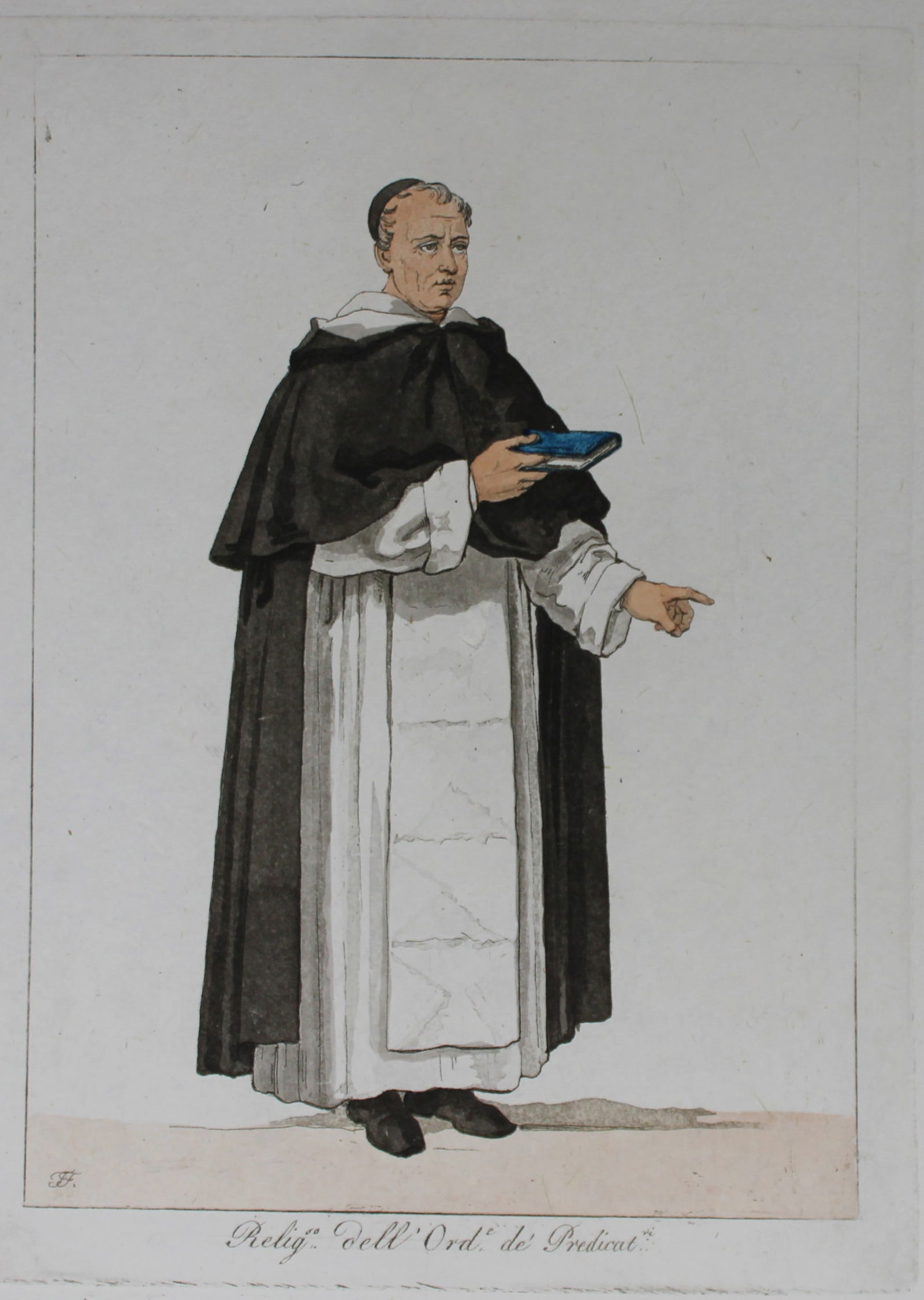 F Ferrari - Religioso dell' Ordinario de Predicatore 1823: These hand coloured engravings are from Costumi Ecclesiastici Civili e Militari della Corte di Roma by Filippo Ferrari. Published by Luigi Nicoletti, Rome 1823.They illustrate the costumes of the Papa