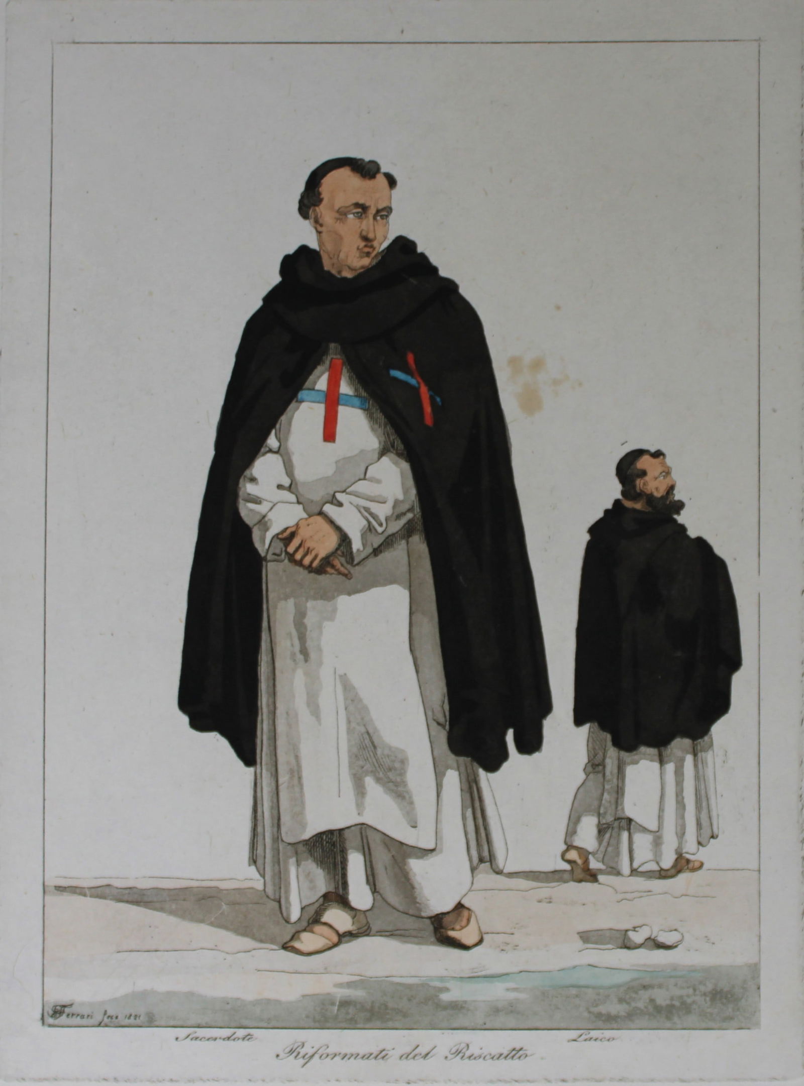 F Ferrari - Riformati del Riscatto 1823: These hand coloured engravings are from Costumi Ecclesiastici Civili e Militari della Corte di Roma by Filippo Ferrari. Published by Luigi Nicoletti, Rome 1823.They illustrate the costumes of the Papa