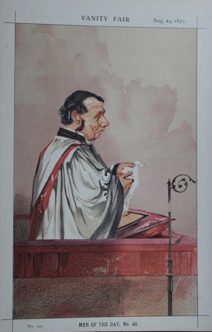 Dr Charles John Vaughan DD - Nolo episcopari by Coide 1872: This print was drawn by the French artist James Tissot (Coide and JTJ).Vanity Fair was subtitled A Weekly Show of Political, Social and Literary Wares and was founded by Thomas Gibson Bowles (who sign