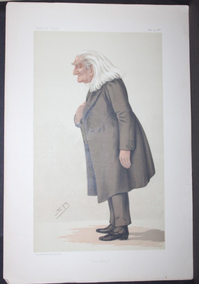 Franz Liszt - the Abbe by Spy 1886: This print was drawn by the British artist Sir Leslie Ward (Spy).Vanity Fair was subtitled A Weekly Show of Political, Social and Literary Wares and was founded by Thomas Gibson Bowles (who signed his