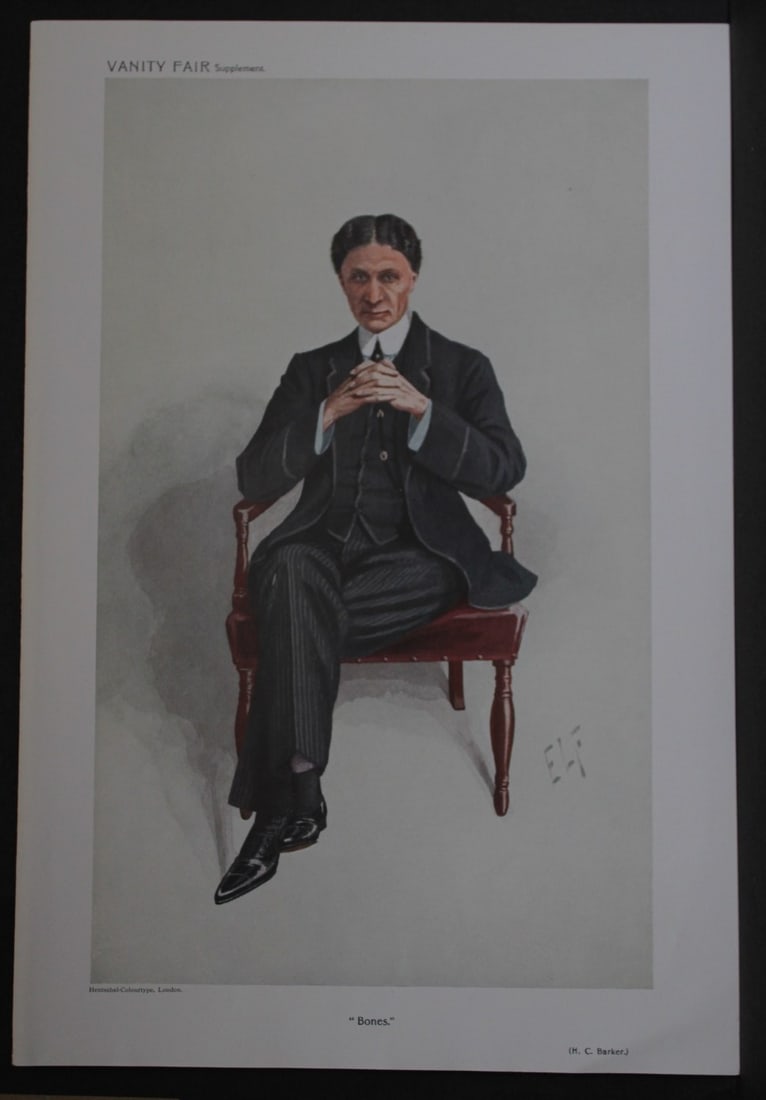 Sir Herbert Atkinson Barker - Bones by ELF 1909: This print was drawn by the British artist Luke Fildes (ELF).Vanity Fair was subtitled A Weekly Show of Political, Social and Literary Wares and was founded by Thomas Gibson Bowles (who signed his ima