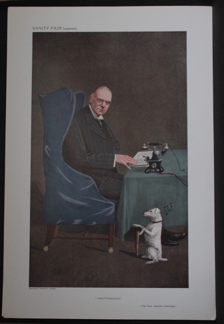 Stephen W. B. Coleridge - Anti-vivisection by ELF 1910: This print was drawn by the British artist Luke Fildes (ELF).Vanity Fair was subtitled A Weekly Show of Political, Social and Literary Wares and was founded by Thomas Gibson Bowles (who signed his ima