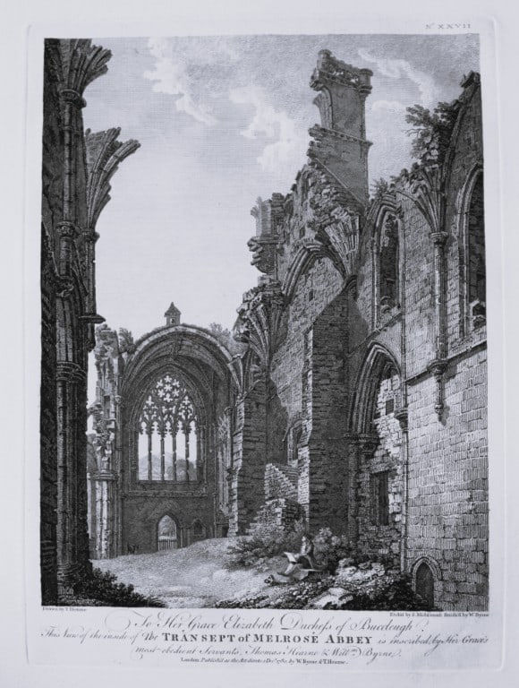 Thomas Hearne - Melrose Abbey Inside Roxburghshire 1786: This antique copper engraving was published in The Antiquities of Great Britain, illustrated in Views of Monasteries, Castles, and Churches now existing. Printed by James Phillips, London and publishe