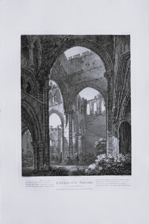 Thomas Hearne - Lanercost Priory Cumberland 1786: This antique copper engraving was published in The Antiquities of Great Britain, illustrated in Views of Monasteries, Castles, and Churches now existing. Printed by James Phillips, London and publishe