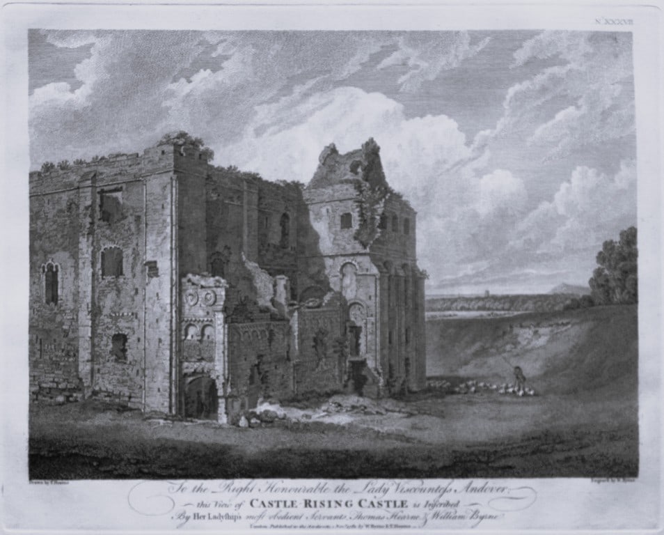 Thomas Hearne - Castle Rising, Norfolk 1786: This antique copper engraving was published in The Antiquities of Great Britain, illustrated in Views of Monasteries, Castles, and Churches now existing. Printed by James Phillips, London and publishe