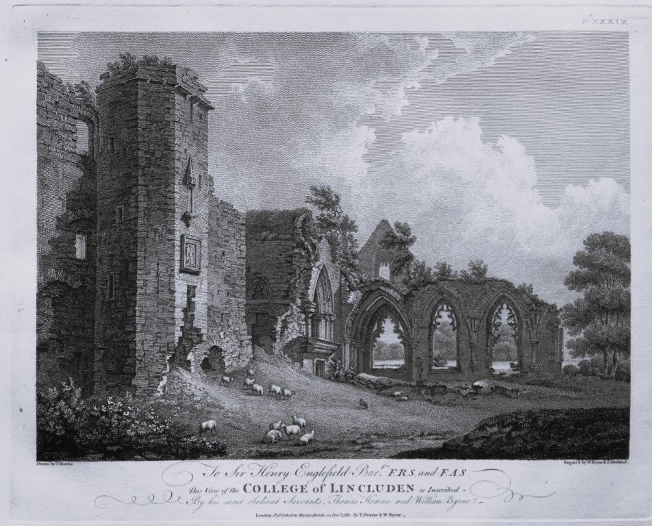 Thomas Hearne - Lincluden College Nithisdale 1786: This antique copper engraving was published in The Antiquities of Great Britain, illustrated in Views of Monasteries, Castles, and Churches now existing. Printed by James Phillips, London and publishe
