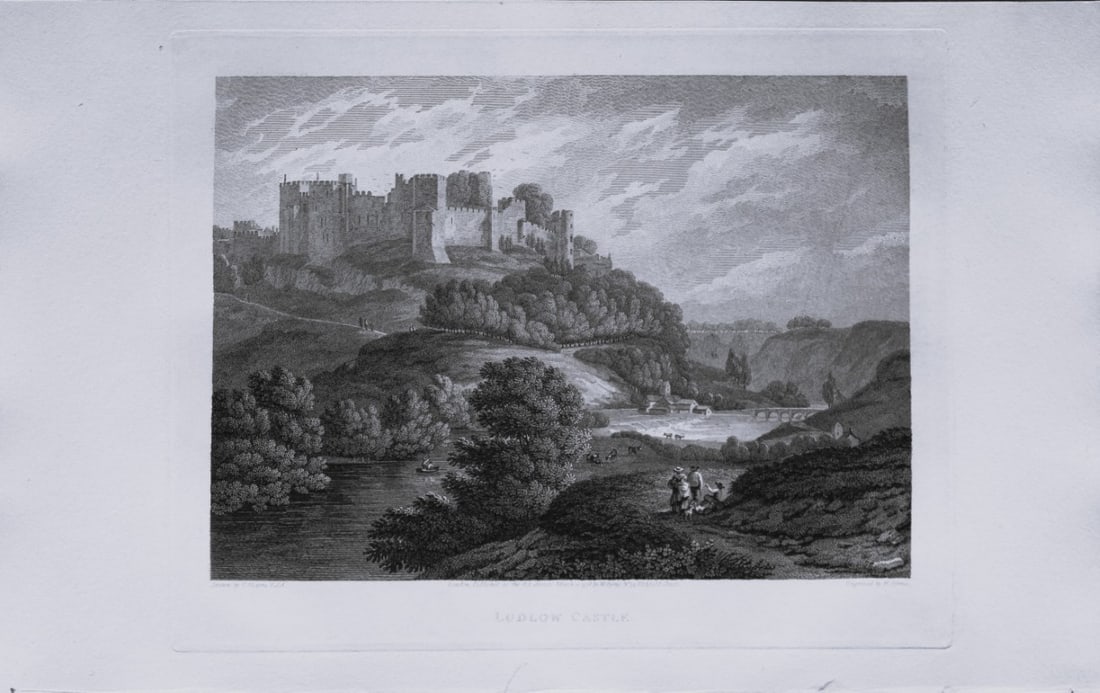 Thomas Hearne - Ludlow Castle, General View, Shropshire 1786: This antique copper engraving was published in The Antiquities of Great Britain, illustrated in Views of Monasteries, Castles, and Churches now existing. Printed by James Phillips, London and publishe