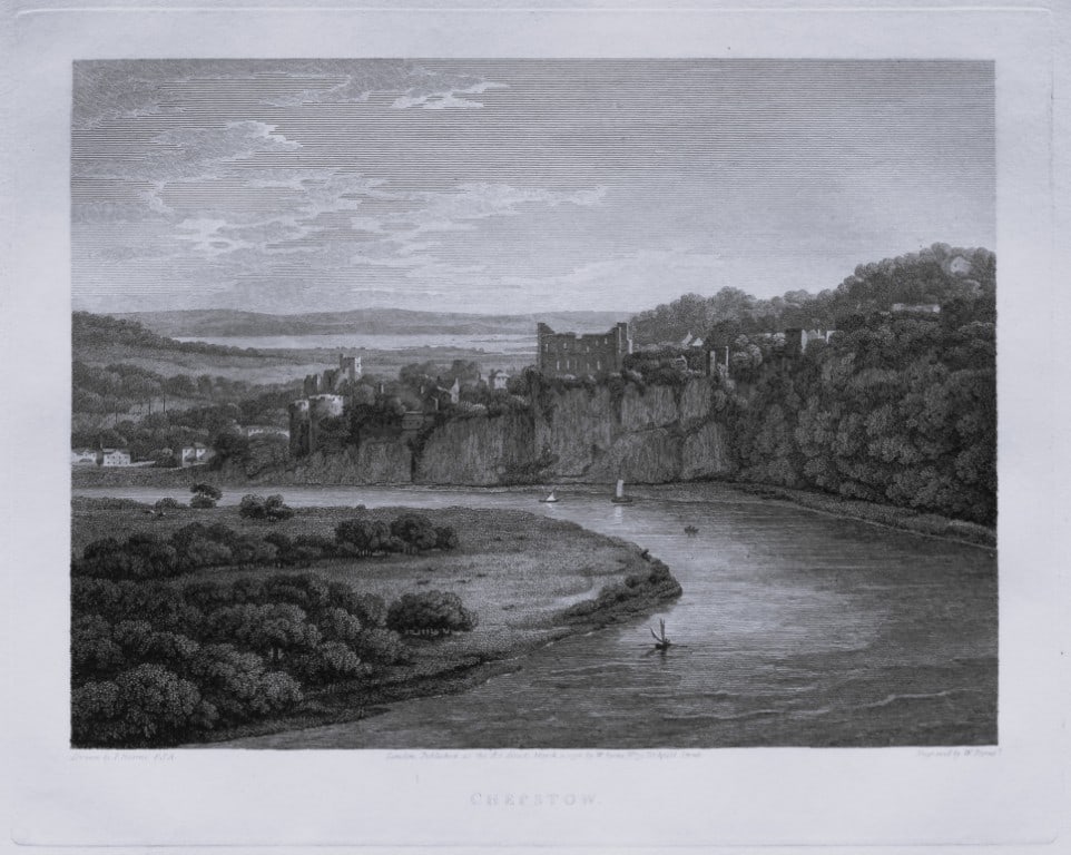 Thomas Hearne - Chepstow Castle, Monmouthshire 1786: This antique copper engraving was published in The Antiquities of Great Britain, illustrated in Views of Monasteries, Castles, and Churches now existing. Printed by James Phillips, London and publishe