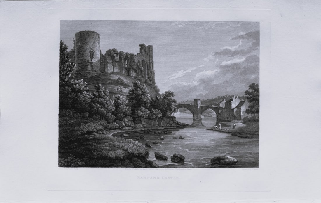 Thomas Hearne - Barnard Castle, Durham 1786: This antique copper engraving was published in The Antiquities of Great Britain, illustrated in Views of Monasteries, Castles, and Churches now existing. Printed by James Phillips, London and publishe