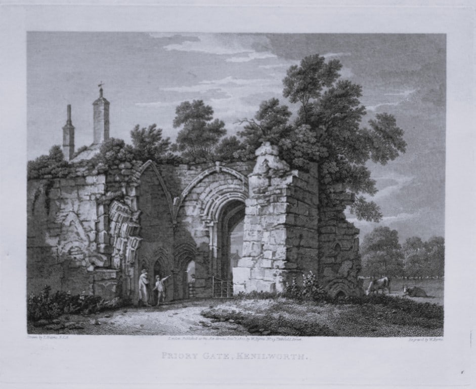 Thomas Hearne - Priory Gate, Kenilworth, Warwickshire 1786: This antique copper engraving was published in The Antiquities of Great Britain, illustrated in Views of Monasteries, Castles, and Churches now existing. Printed by James Phillips, London and publishe