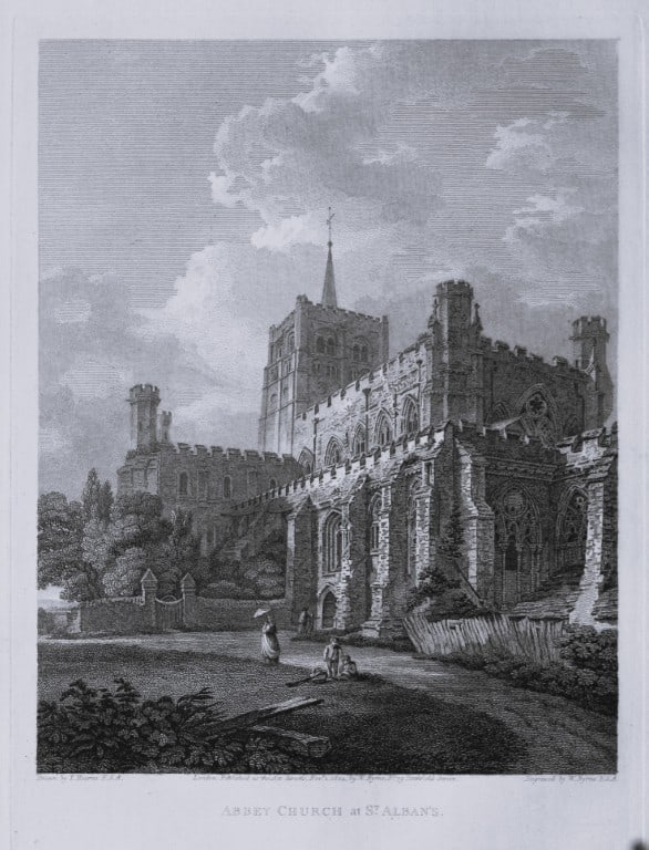 Thomas Hearne - St Alban?s Abbey, Hertfordshire 1786: This antique copper engraving was published in The Antiquities of Great Britain, illustrated in Views of Monasteries, Castles, and Churches now existing. Printed by James Phillips, London and publishe