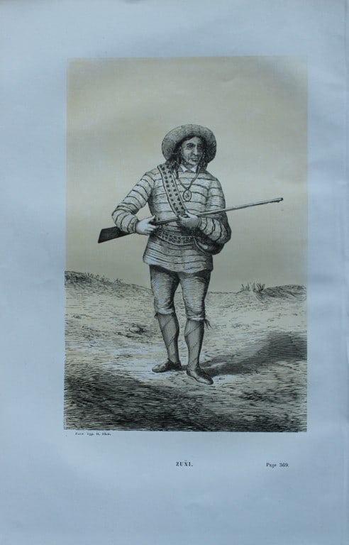 Abbe E Domenech - Zuni 1860: This wood-engraved plate is from Voyage Pittoresque Dans Les Grands D?serts Du Nouveau Monde by Abbe Emmanual Domenech. Published by Morizot, Paris 1860.Domenech was a missionary in Texas and Mexico a