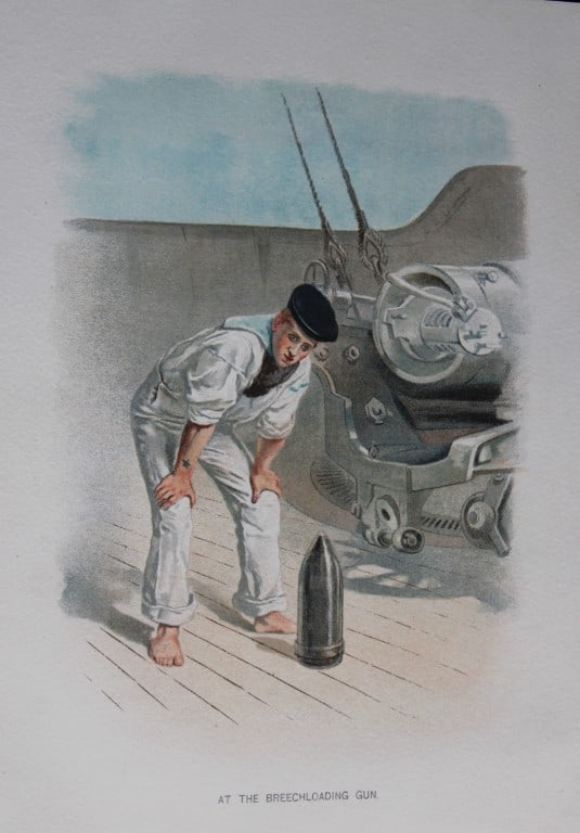 WC Symons - At the breechloading gun 1890: This illustration is from the magnificent three-volume history of the British Navy entitled Her Majesty's Navy, published in London between 1890 and 1893, at the height of Queen Victoria's British Emp