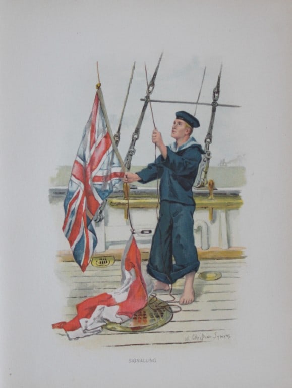 WC Symons - Signalling 1890: This illustration is from the magnificent three-volume history of the British Navy entitled Her Majesty's Navy, published in London between 1890 and 1893, at the height of Queen Victoria's British Emp