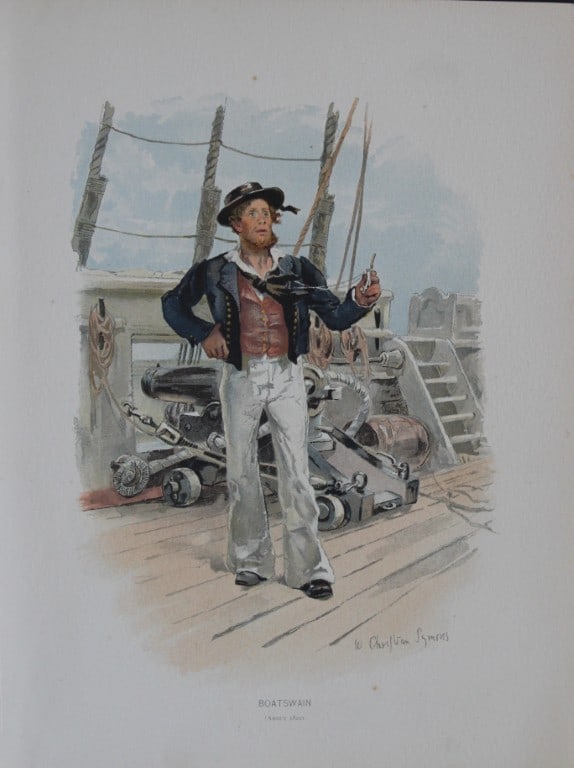 WC Symons - Boatswain 1890: This illustration is from the magnificent three-volume history of the British Navy entitled Her Majesty's Navy, published in London between 1890 and 1893, at the height of Queen Victoria's British Emp