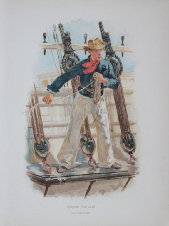 WC Symons - Heaving the lead 1890: This illustration is from the magnificent three-volume history of the British Navy entitled Her Majesty's Navy, published in London between 1890 and 1893, at the height of Queen Victoria's British Emp