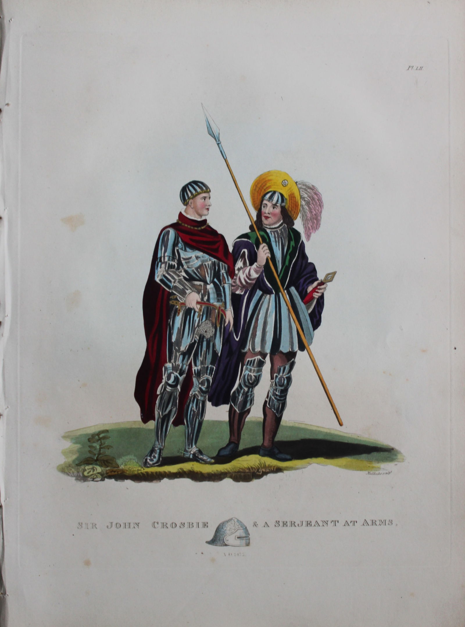 Sir John Crosbie by Samuel Meyrick 1842: This superb hand-coloured engraving of Sir John Crosbie by Samuel Meyrick 1842 from the 1842 enlarged folio edition of A Critical Inquiry into Antient Armour, as it existed in Europe, particularly in