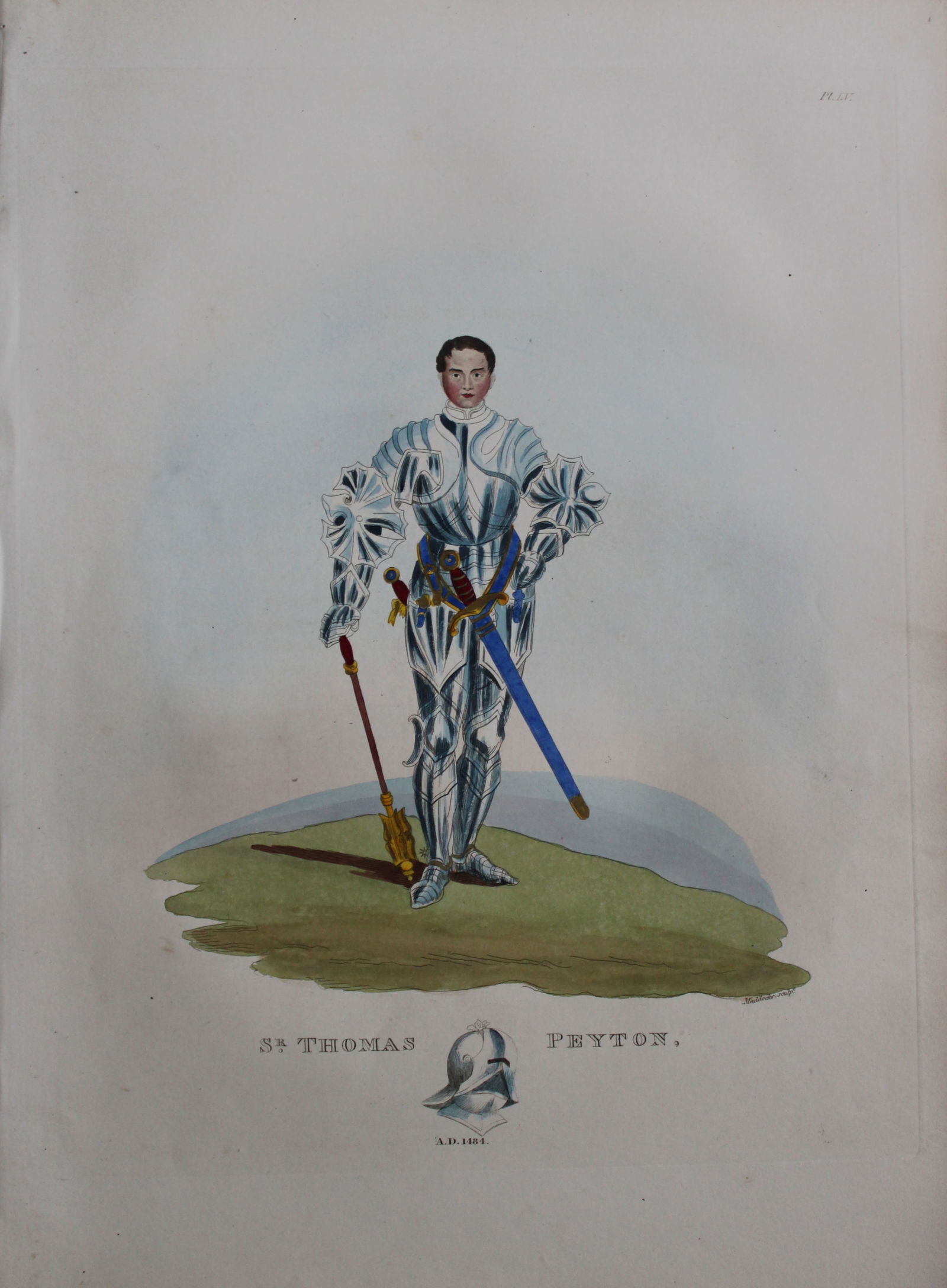 Sir Thomas Peyton by Samuel Meyrick 1842: This superb hand-coloured engraving of Sir Thomas Peyton by Samuel Meyrick 1842 from the 1842 enlarged folio edition of A Critical Inquiry into Antient Armour, as it existed in Europe, particularly in
