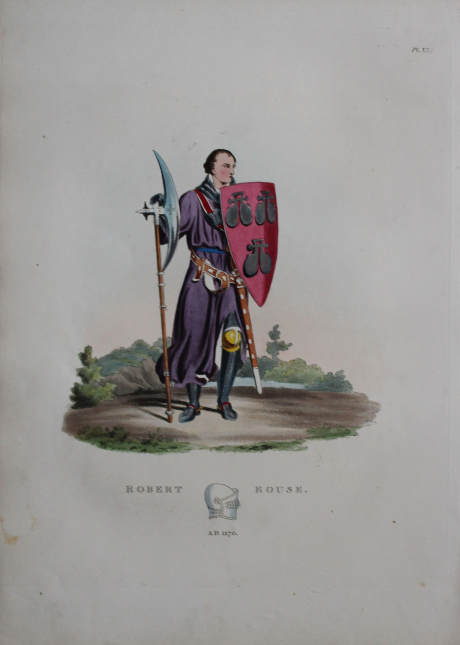 Robert Rouse by Samuel Meyrick 1842: This superb hand-coloured engraving of Robert Rouse by Samuel Meyrick 1842 from the 1842 enlarged folio edition of A Critical Inquiry into Antient Armour, as it existed in Europe, particularly in Grea