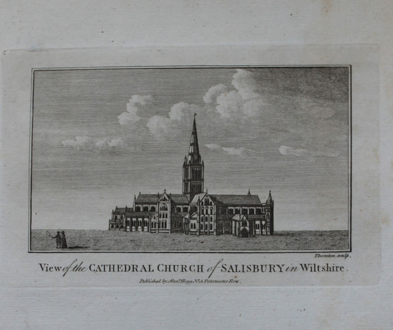 Alex Hogg - Salisbury Cathedral 1786: This copperplate engraving is from Historical Descriptions of new and elegant picturesque views of the antiquities of England and Wales? by Henry Boswell. Published by Alex Hogg, London, 1786. Size: a