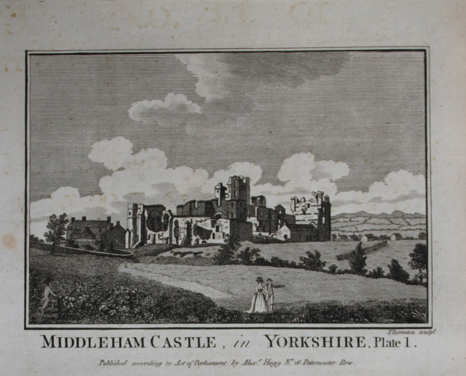 Alex Hogg - Middleham Castle, Yorkshire 1786: This copperplate engraving is from Historical Descriptions of new and elegant picturesque views of the antiquities of England and Wales? by Henry Boswell. Published by Alex Hogg, London, 1786. Size: a