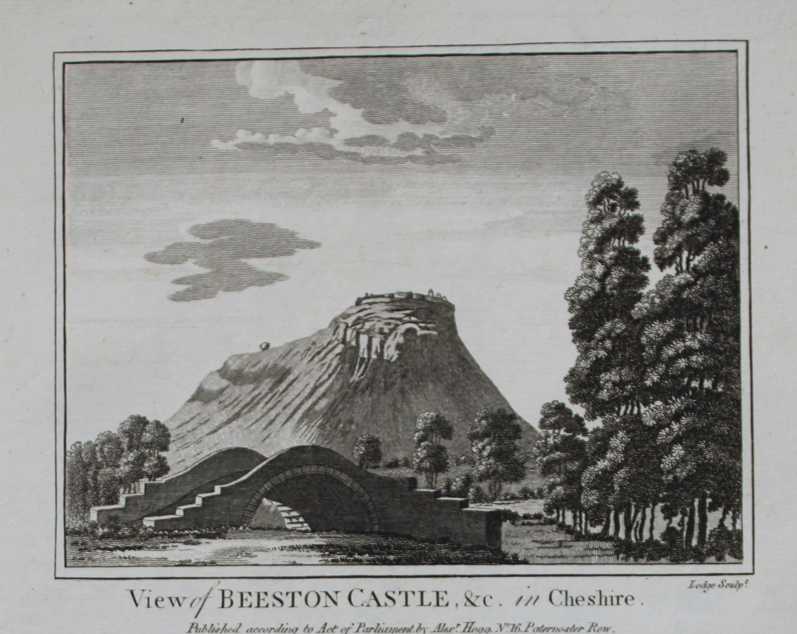 Alex Hogg - Beeston Castle, Cheshire 1786: This copperplate engraving is from Historical Descriptions of new and elegant picturesque views of the antiquities of England and Wales? by Henry Boswell. Published by Alex Hogg, London, 1786. Size: a