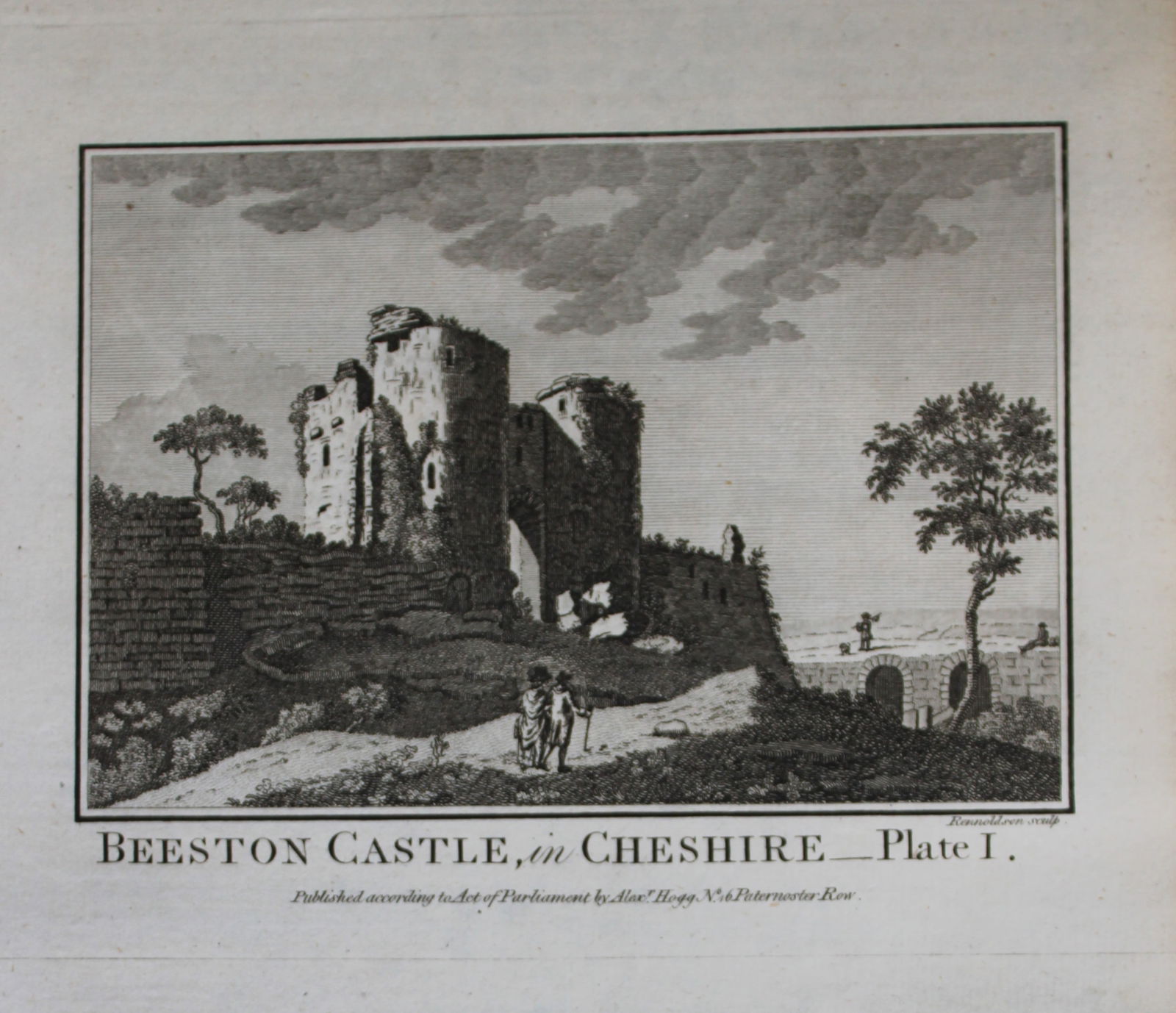 Alex Hogg - Beeston Castle, Cheshire 1786: This copperplate engraving is from Historical Descriptions of new and elegant picturesque views of the antiquities of England and Wales? by Henry Boswell. Published by Alex Hogg, London, 1786. Size: a