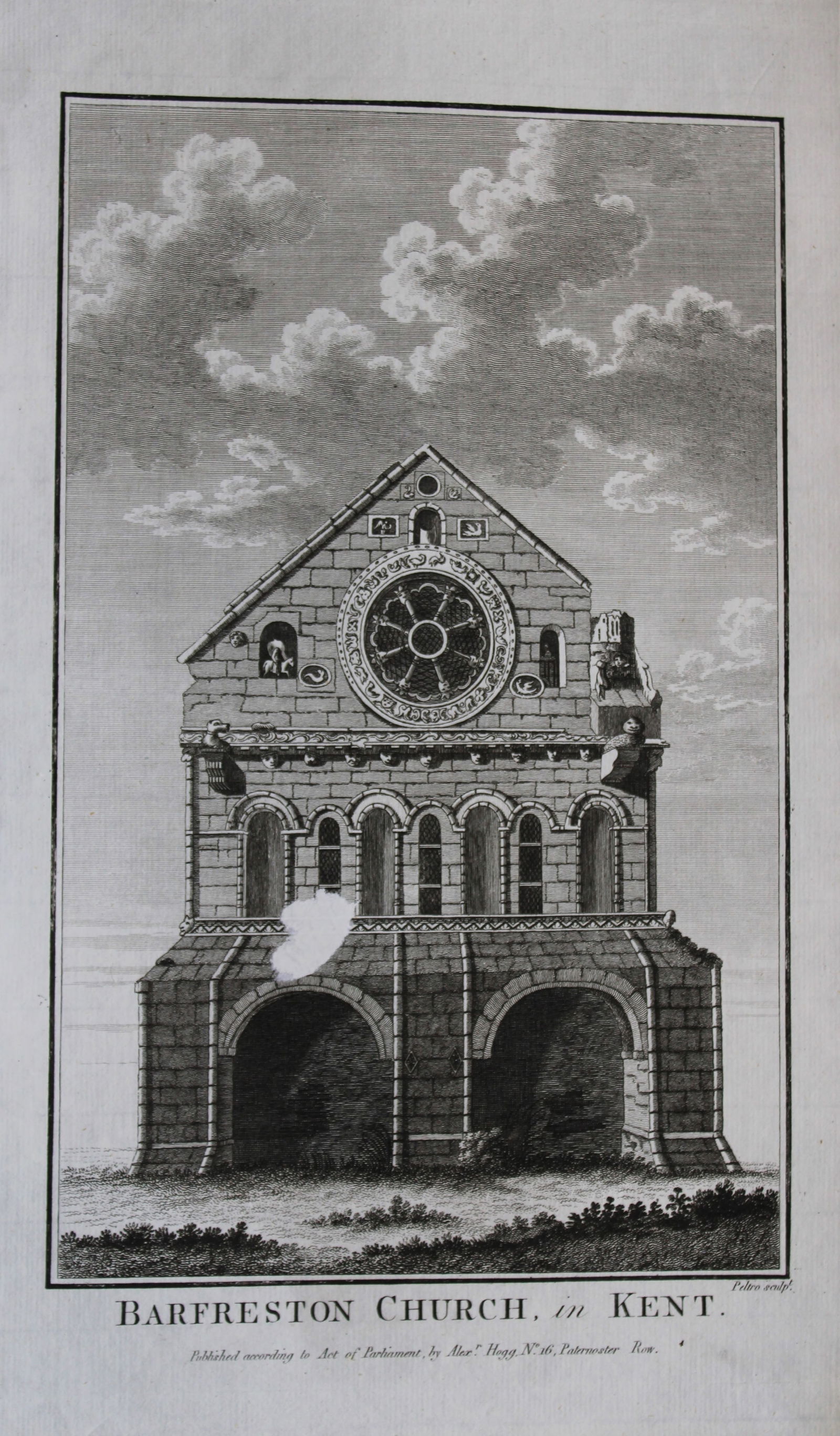 Alex Hogg - Barfreston Church, Kent 1786: This copperplate engraving is from Historical Descriptions of new and elegant picturesque views of the antiquities of England and Wales? by Henry Boswell. Published by Alex Hogg, London, 1786. Size: a
