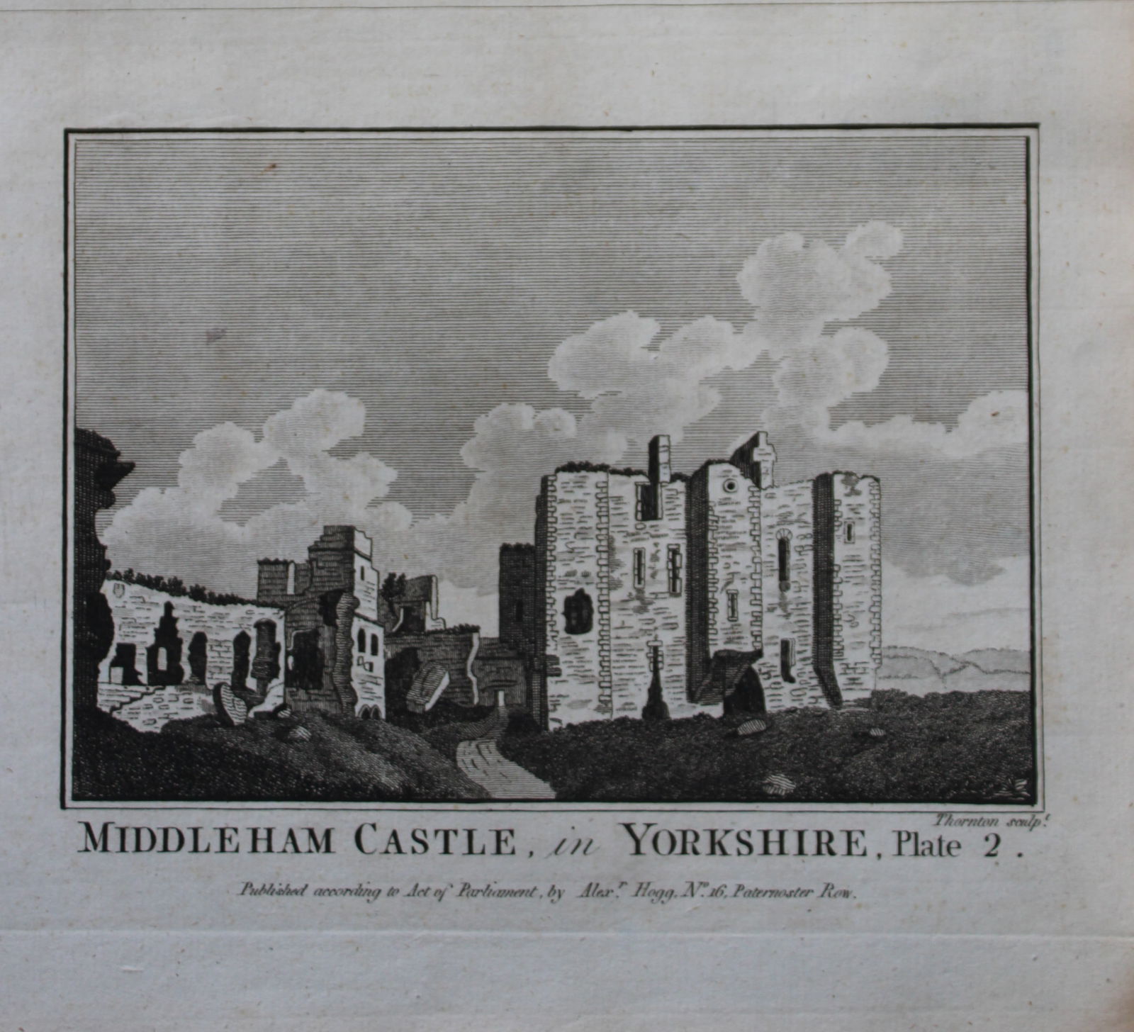 Alex Hogg - Middleham Castle, Yorkshire 1786: This copperplate engraving is from Historical Descriptions of new and elegant picturesque views of the antiquities of England and Wales? by Henry Boswell. Published by Alex Hogg, London, 1786. Size: a