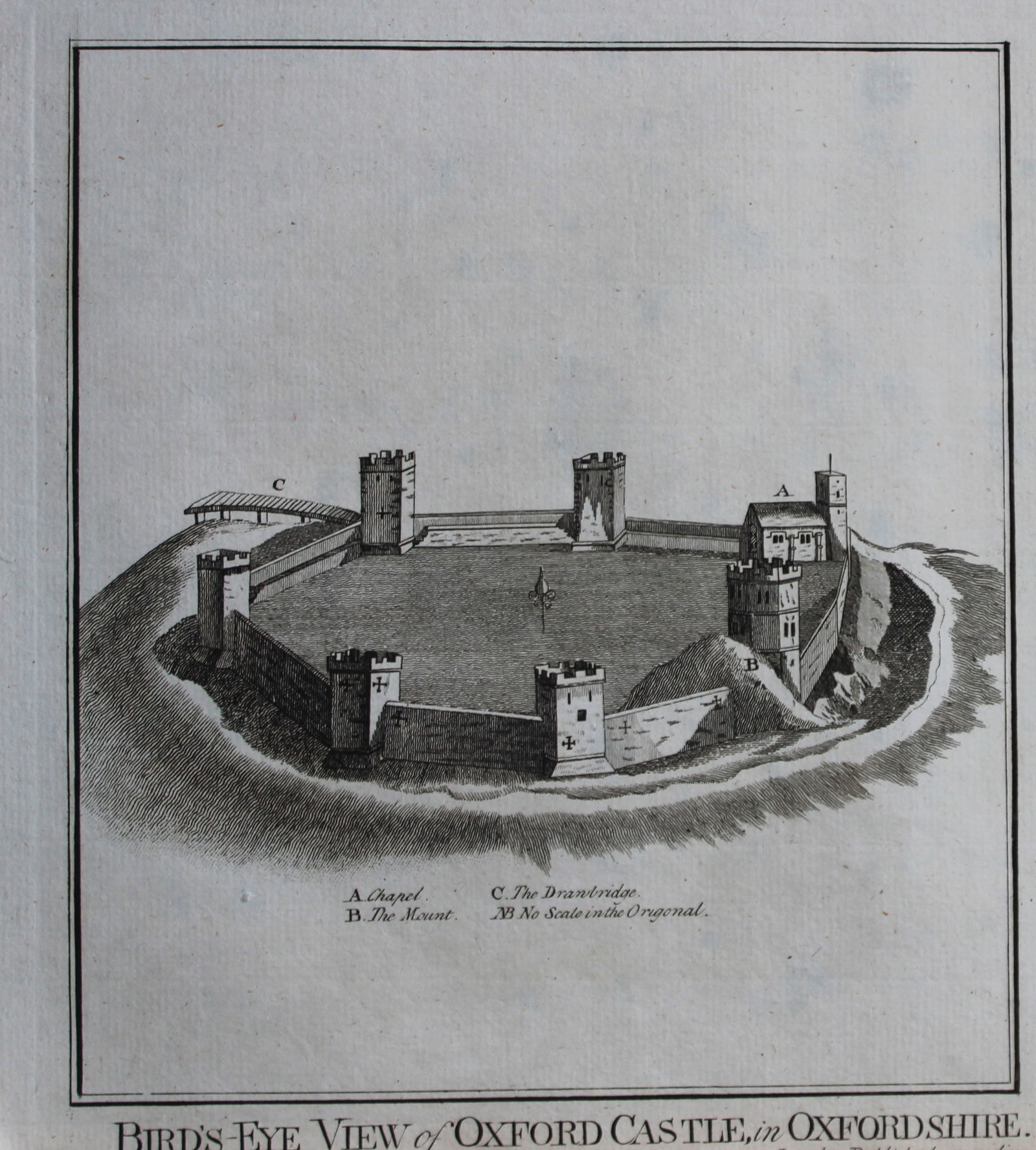 Alex Hogg - Oxford Castle, Oxfordshire 1786: This copperplate engraving is from Historical Descriptions of new and elegant picturesque views of the antiquities of England and Wales? by Henry Boswell. Published by Alex Hogg, London, 1786. Size: a