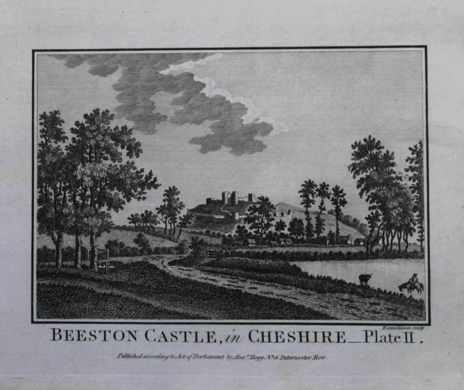 Alex Hogg - Beeston Castle, Cheshire 1786: This copperplate engraving is from Historical Descriptions of new and elegant picturesque views of the antiquities of England and Wales? by Henry Boswell. Published by Alex Hogg, London, 1786. Size: a