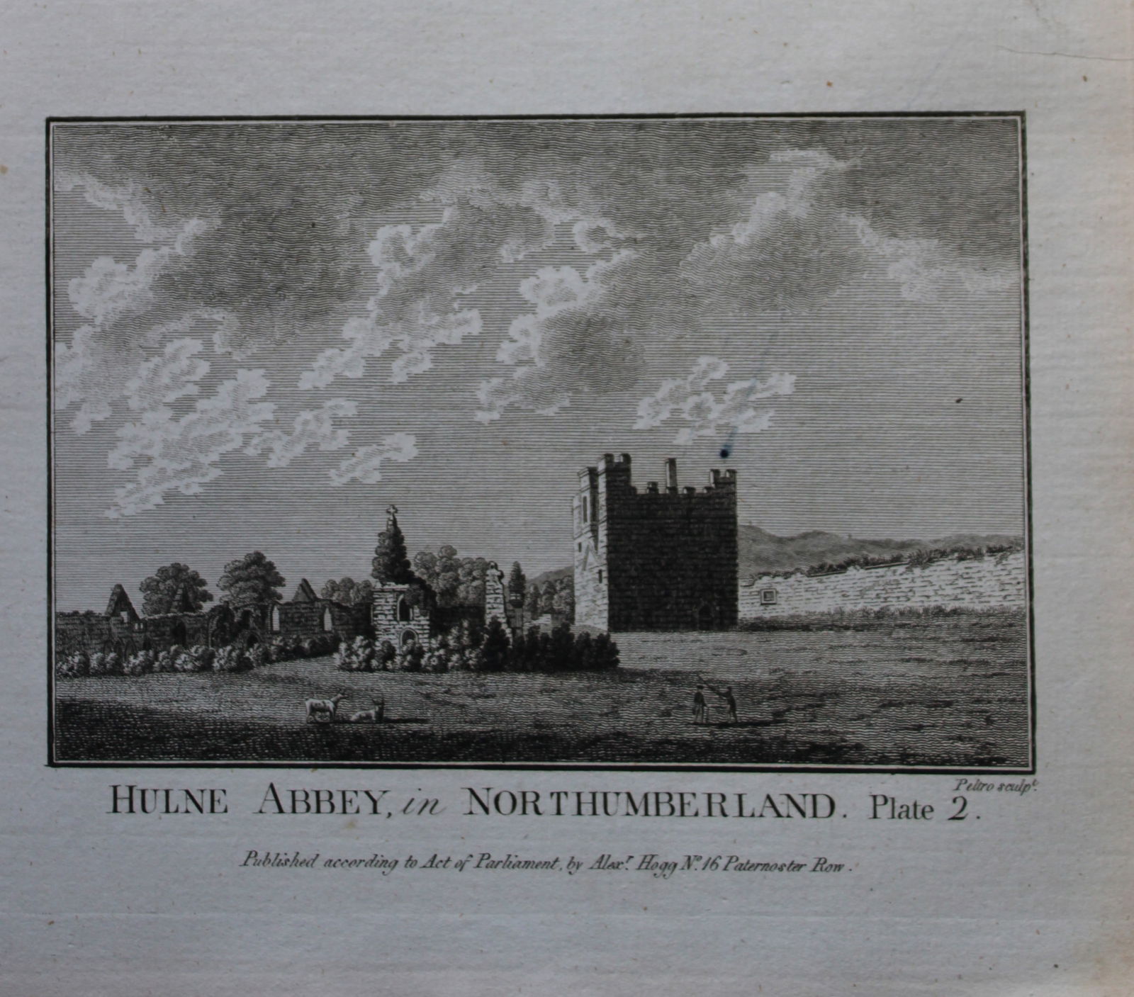 Alex Hogg - Hulne Abbey, Northumberland 1786: This copperplate engraving is from Historical Descriptions of new and elegant picturesque views of the antiquities of England and Wales? by Henry Boswell. Published by Alex Hogg, London, 1786. Size: a