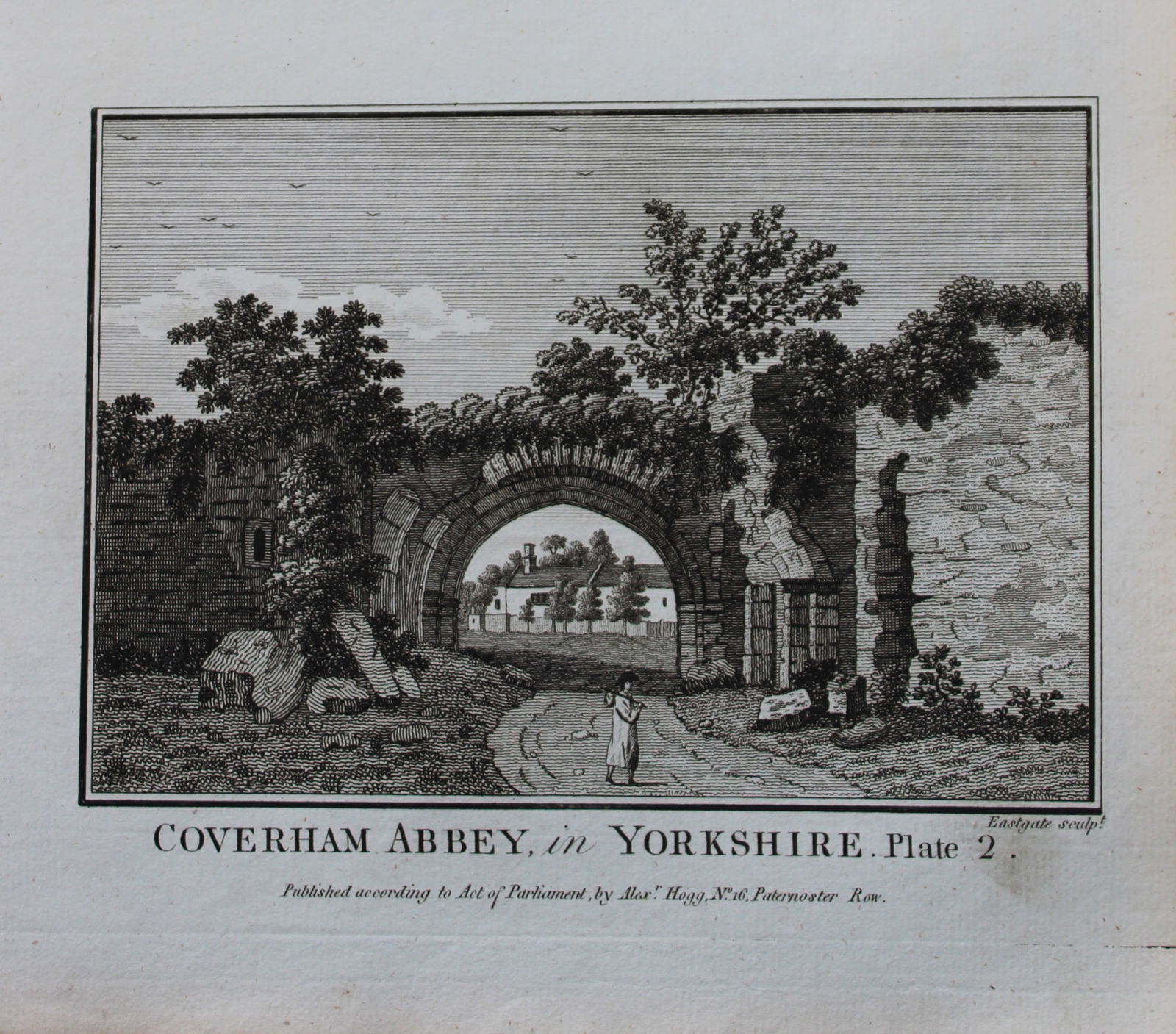 Alex Hogg - Coverham Abbey, Yorkshire 1786: This copperplate engraving is from Historical Descriptions of new and elegant picturesque views of the antiquities of England and Wales? by Henry Boswell. Published by Alex Hogg, London, 1786. Size: a