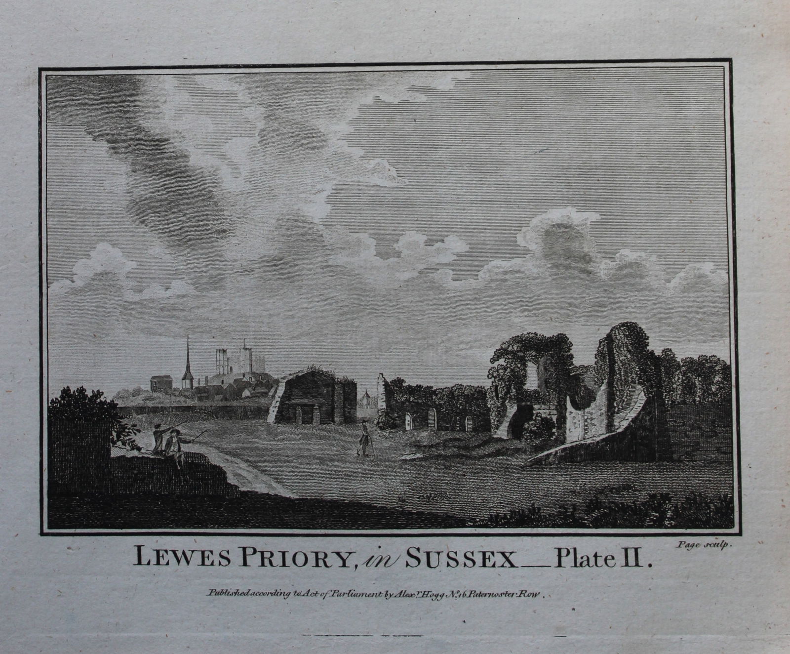 Alex Hogg - Lewes Priory, Sussex 1786: This copperplate engraving is from Historical Descriptions of new and elegant picturesque views of the antiquities of England and Wales? by Henry Boswell. Published by Alex Hogg, London, 1786. Size: a