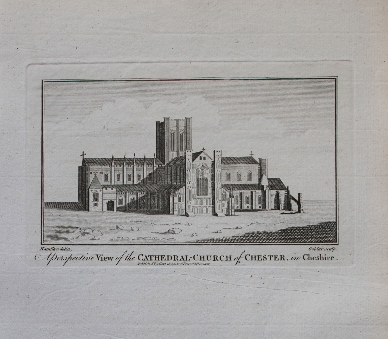 Alex Hogg - Chester Cathedral, Cheshire 1786: This copperplate engraving is from Historical Descriptions of new and elegant picturesque views of the antiquities of England and Wales? by Henry Boswell. Published by Alex Hogg, London, 1786. Size: a