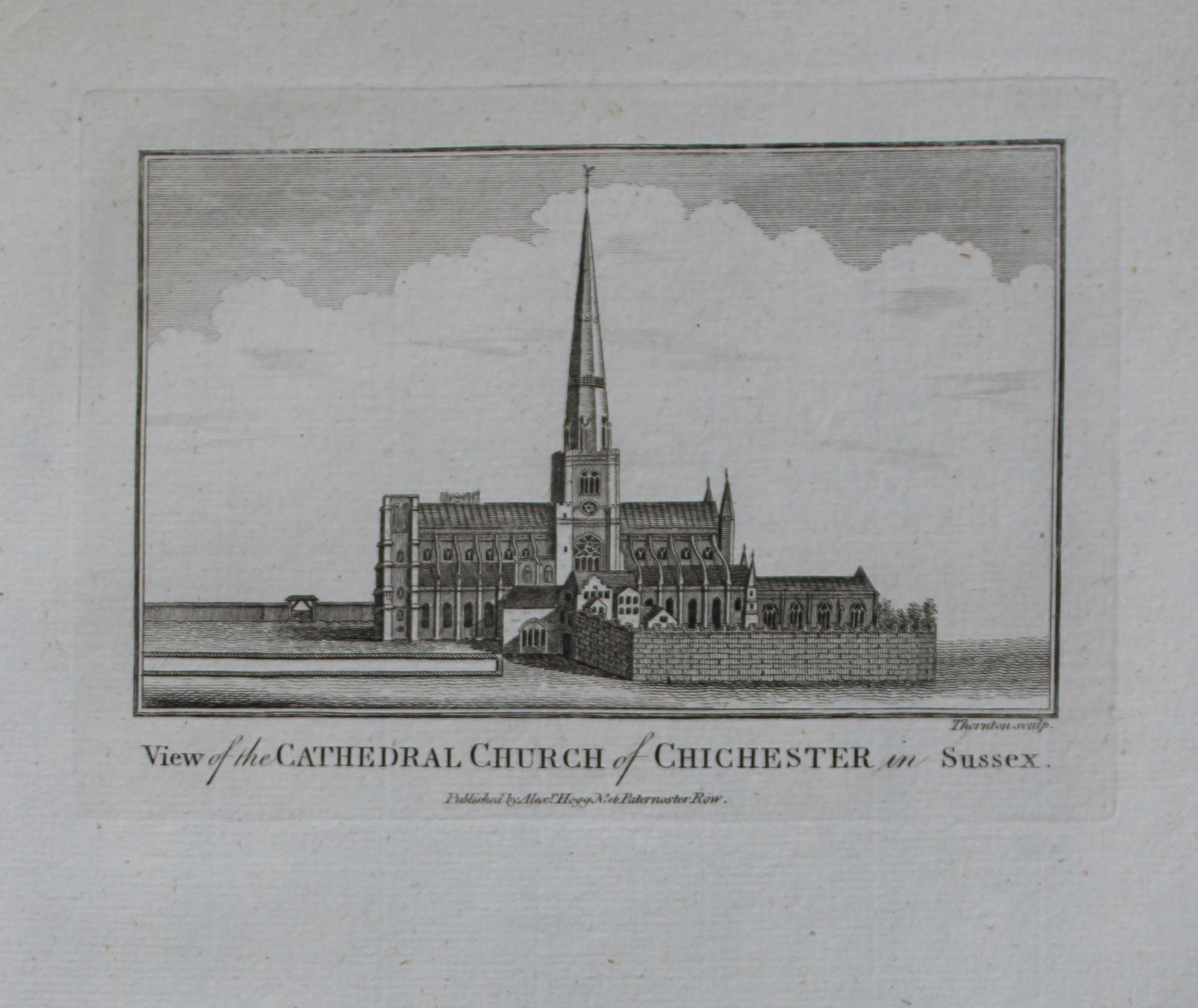 Alex Hogg - Chichester Cathedral, Sussex 1786: This copperplate engraving is from Historical Descriptions of new and elegant picturesque views of the antiquities of England and Wales? by Henry Boswell. Published by Alex Hogg, London, 1786. Size: a