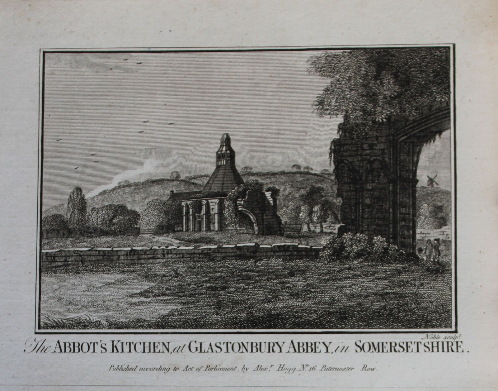 Alex Hogg - Glastonbury Abbey, Somerset 1786: This copperplate engraving is from Historical Descriptions of new and elegant picturesque views of the antiquities of England and Wales? by Henry Boswell. Published by Alex Hogg, London, 1786. Size: a