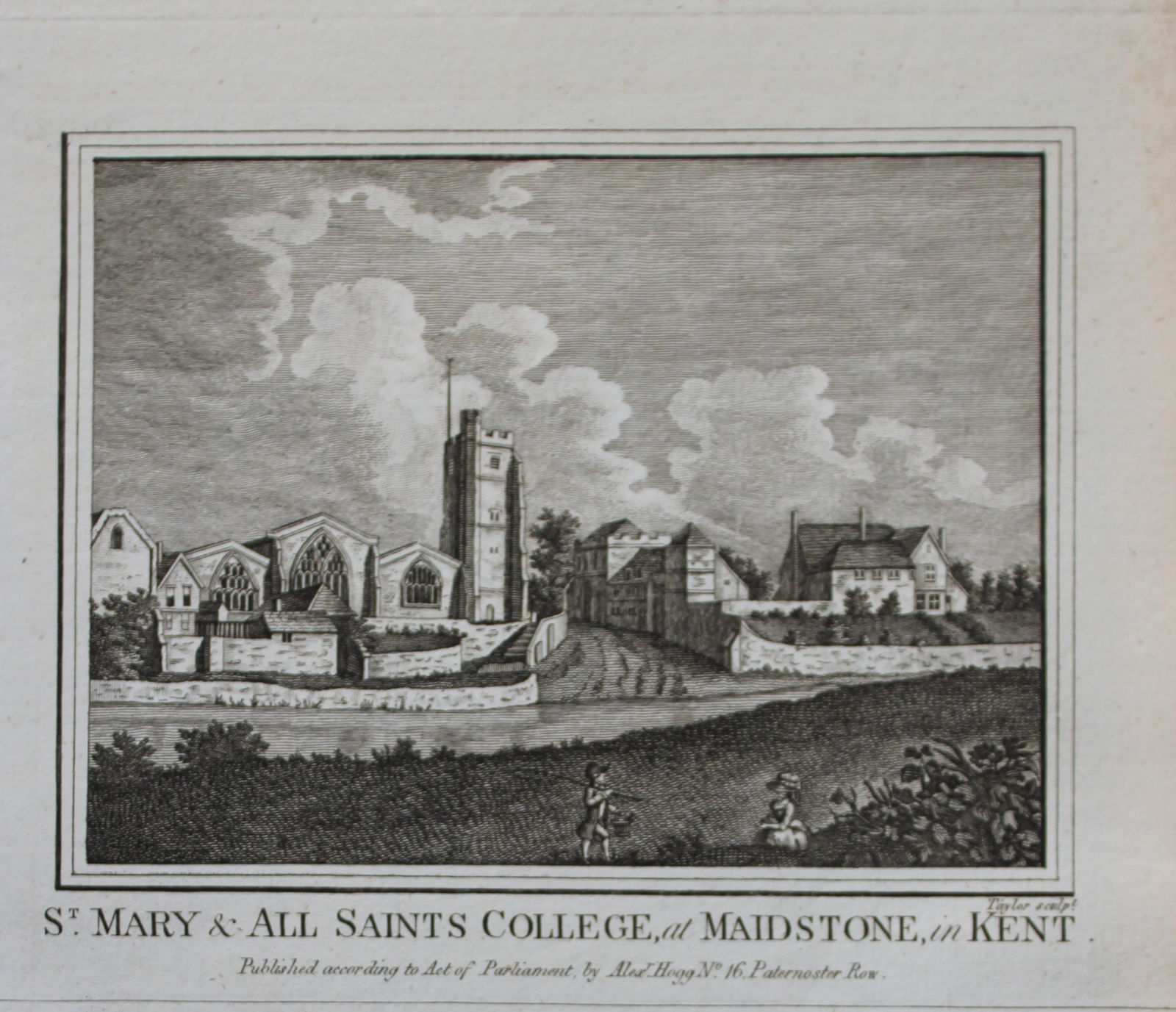 Alex Hogg - St Mary & All Saints College, Maidstone, Kent 1786: This copperplate engraving is from Historical Descriptions of new and elegant picturesque views of the antiquities of England and Wales? by Henry Boswell. Published by Alex Hogg, London, 1786. Size: a