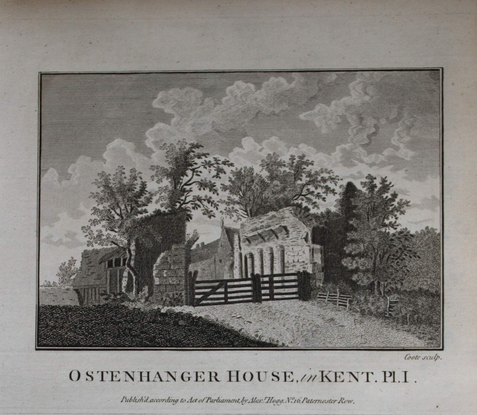 Alex Hogg - Ostenhanger House, Kent 1786: This copperplate engraving is from Historical Descriptions of new and elegant picturesque views of the antiquities of England and Wales? by Henry Boswell. Published by Alex Hogg, London, 1786. Size: a