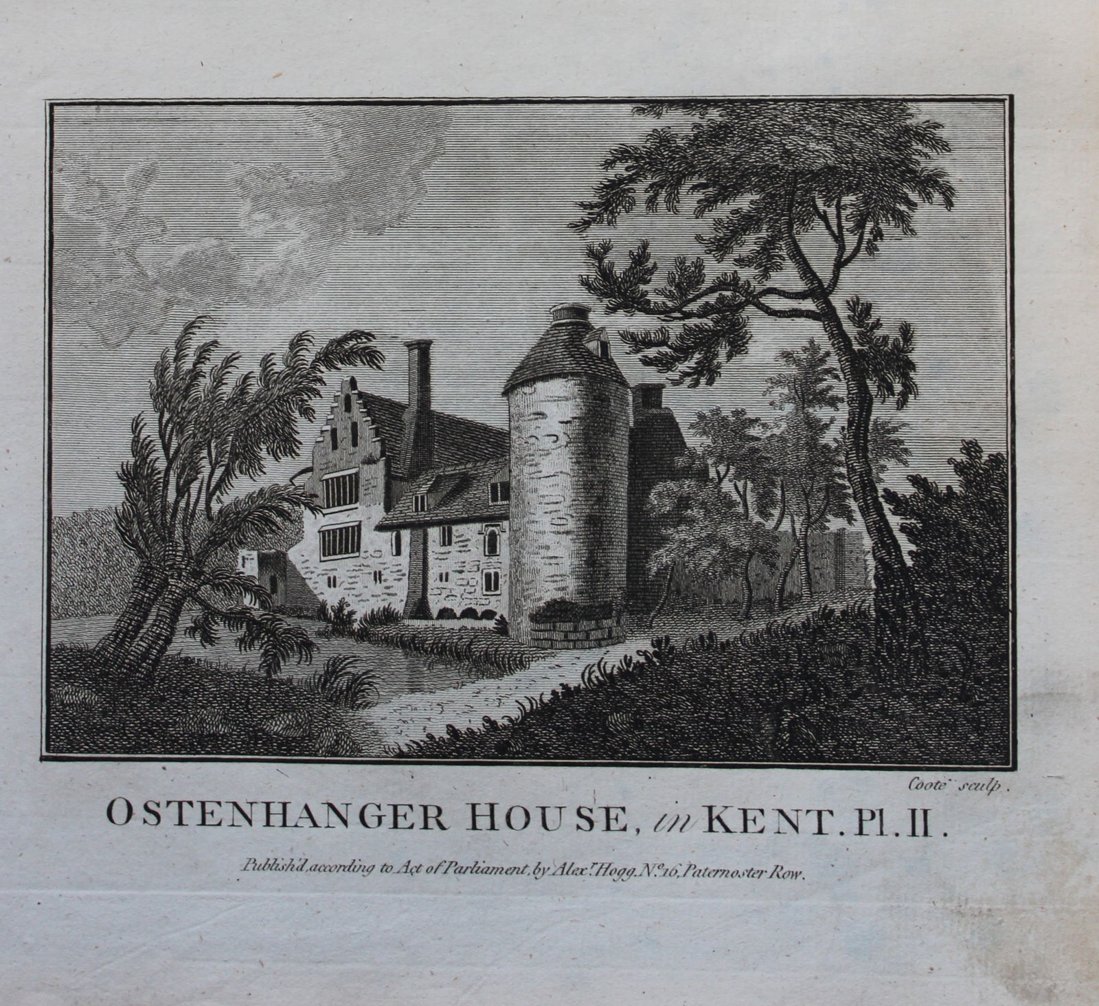 Alex Hogg - Ostenhanger House, Kent 1786: This copperplate engraving is from Historical Descriptions of new and elegant picturesque views of the antiquities of England and Wales? by Henry Boswell. Published by Alex Hogg, London, 1786. Size: a