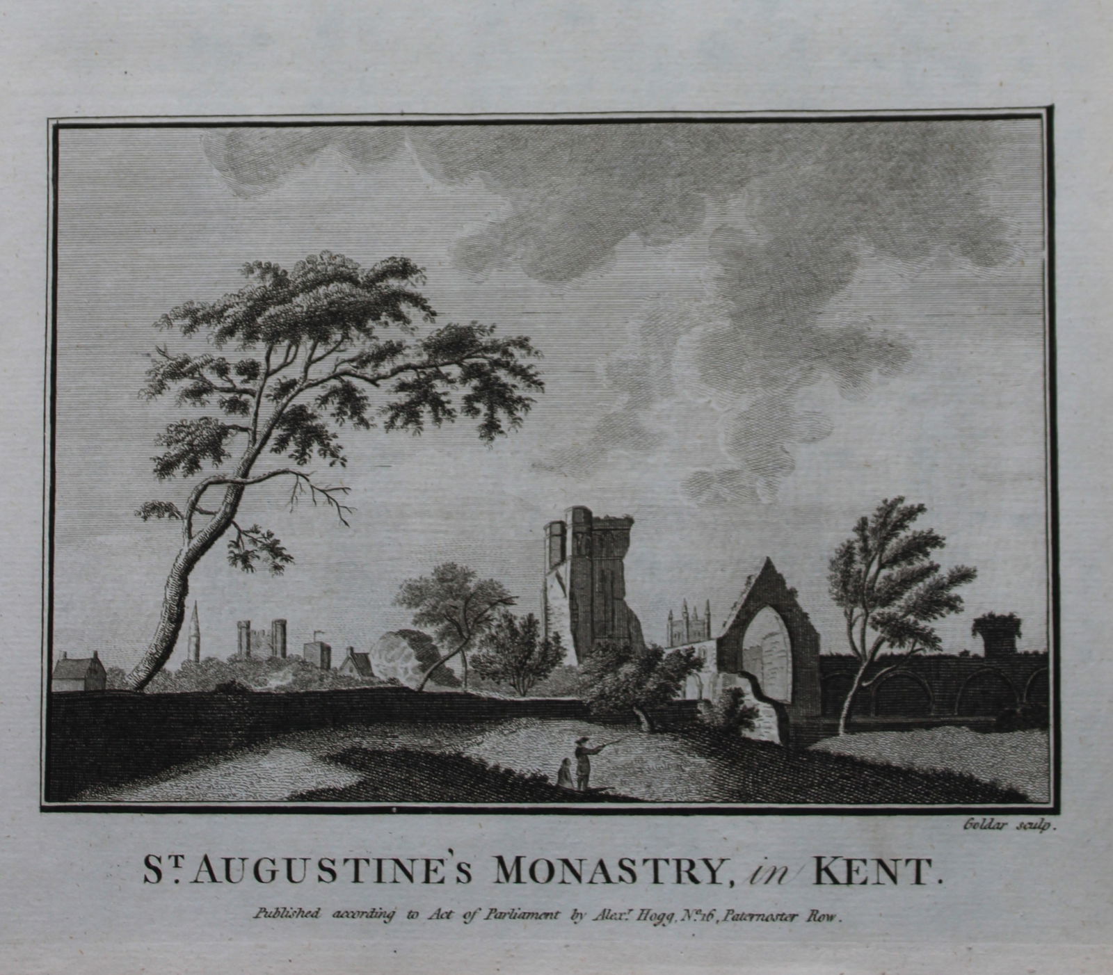 Alex Hogg - St Augustine's Monastry, Kent 1786: This copperplate engraving is from Historical Descriptions of new and elegant picturesque views of the antiquities of England and Wales? by Henry Boswell. Published by Alex Hogg, London, 1786. Size: a