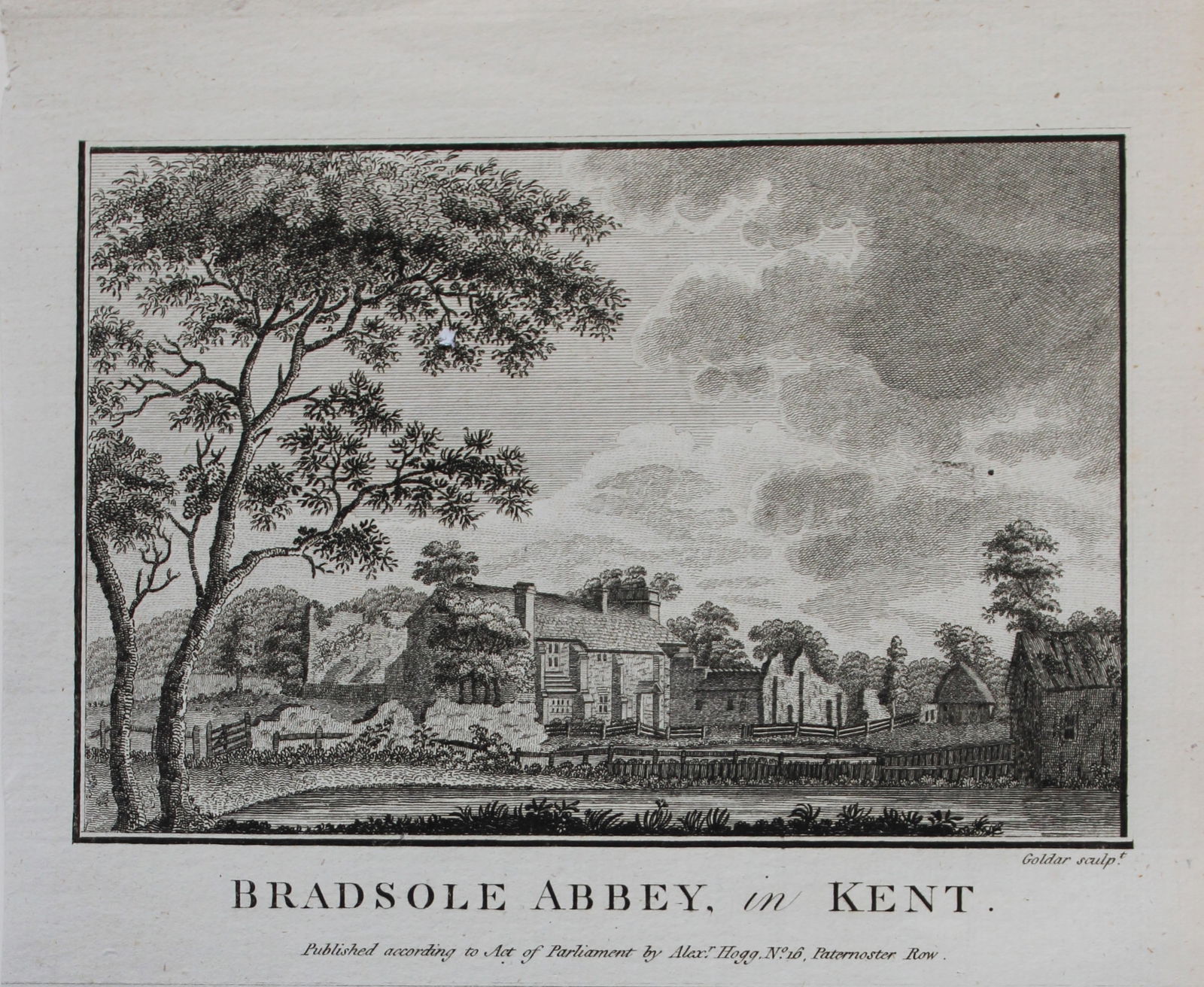 Alex Hogg - Bradsole Abbey, Kent 1786: This copperplate engraving is from Historical Descriptions of new and elegant picturesque views of the antiquities of England and Wales? by Henry Boswell. Published by Alex Hogg, London, 1786. Size: a